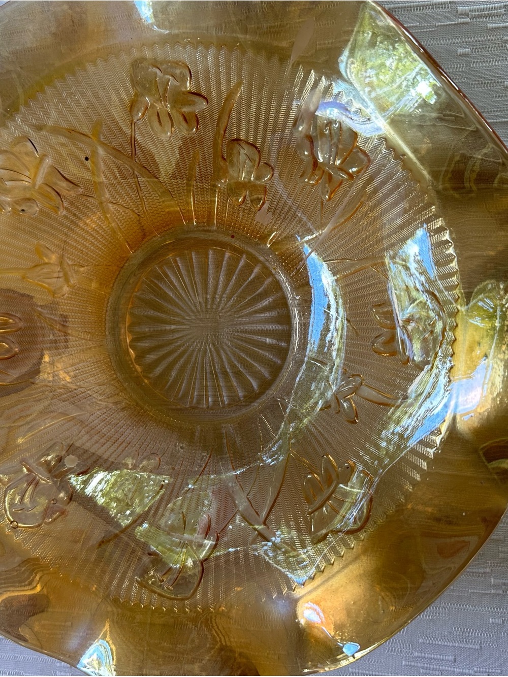 Vintage Jeannette Iris & Herringbone Marigold Carnival Glass Bowl